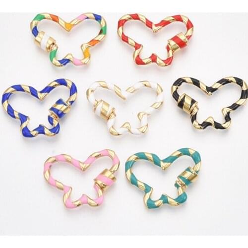 Pandahall 5pcs Butterfly Brass Screw Carabiner Lock Clasps Charms with Enamel for Women Handmade Necklace Pendant Jewelry Making