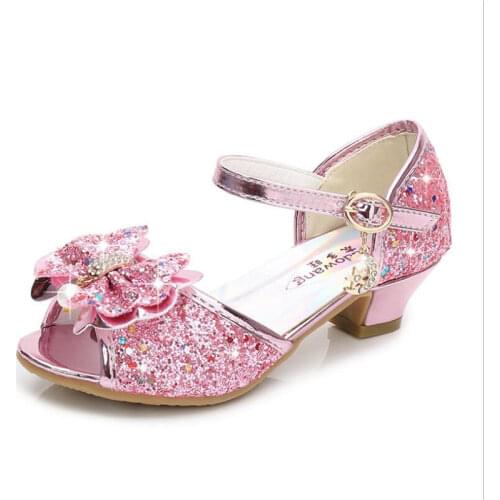 Hot Girls summer fashion Colorful sequin High heels Bow sandals Girls Sandals Peep Toe Princess shoes