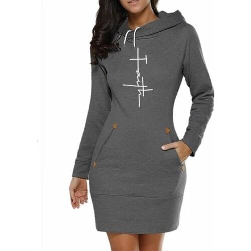 For Women Faith Letters Print Long Dress Hoodies Sweatshirt Femmes Kawaii Tops Thick Cute Youth Cotton And Sweatshirts
