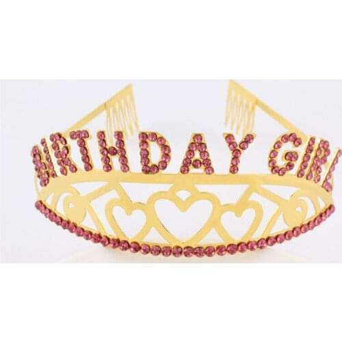Gold Colors Rhinestone Letters Birthday Girls Headbands Metal Tiaras and Crowns Hair Jewelry Head Ornaments for Girls