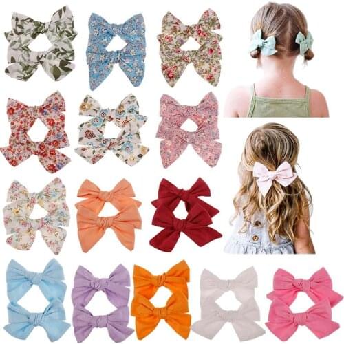 2pcs/sets Boutique Cotton Cloth Bow Hair Clips Kids Girls Hairpins Barrettes Headwear Hair Accessories Floral Fabric Hair Claws