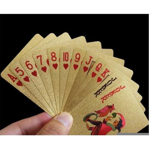 24K Gold Plastic Foil Pokers Washable Golden Playing Cards Deck Of Gold Foil Pokers Set Magic Cards Durable Waterproof Cards