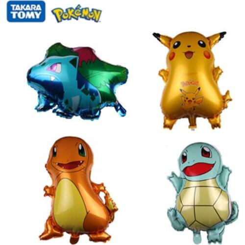 4Pcs/Set Pokemon Balloon Anime Figures Model Doll Pet Pikachu Squirtle Charmander Bulbasaur Theme Party Decoration Kids Toy Gift