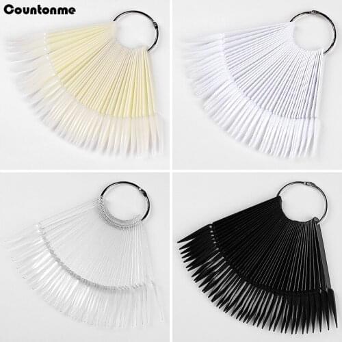 40Pcs/Pack Nail Polish Swatch Color Card False Nail Tips Sharp Fan Iron Ring Color Practice Display Model Manicure Salon Tools