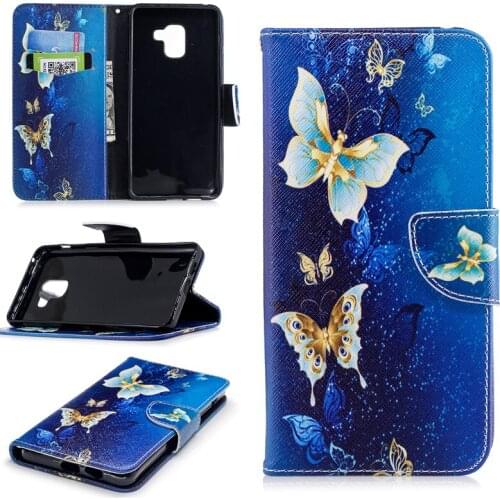 Flip Colored Drawing PU Leather Cases with Kickstand for Samsung Galaxy A8 Plus 2018 Mobile Phone Case with Wallet Card Holders