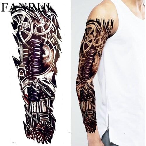 Black Long Robot Arm Fake Tattoo Stickers Men Party Full Shoulder Temporary Tattoo Women Makeup Tips Waterproof Tatto Gear