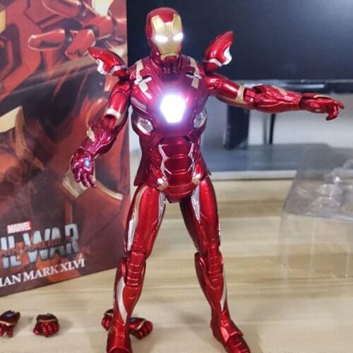 Avengers Iron Man Mk46 Led Light Marvel Superhero Movie Action Figure Model Dolls Collection Movable Joint Toy For Children Gift