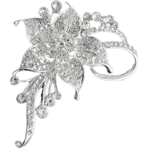 Elegant Jewelry Alloy Rhinestones Inlaid Flower Brooch Female Metal Flower Pin Drop Shipping