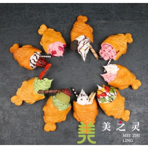 Simulation Ice Cream Fish Taiyaki Food Model; Snack cone ;Fake Fish Waffle Sample for window display