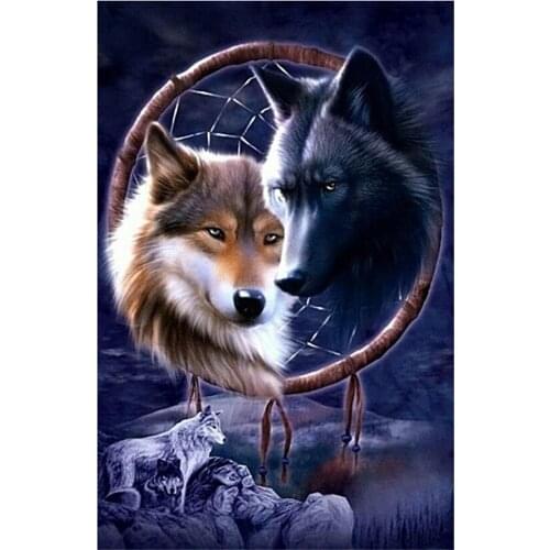 Wolf Dreamcatcher Animal Printed Fabric 11CT Cross Stitch Complete Kit Embroidery DMC Threads Craft Knitting Design