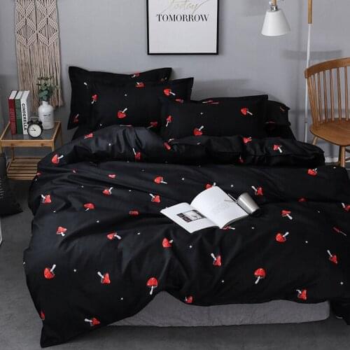 Kawaii Bedding Sets Bed Linens Black Red Cute Pattern Kids Duvet Cover Set Simple Quilt Cover Pillow Case Queen King Size