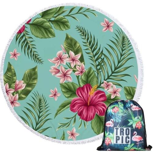 Floral Flamingo Round Beach Towel Bohemian Summer Bath Shower Towels With Drawstring Storage Bag Bikini Cover Up toalla playa