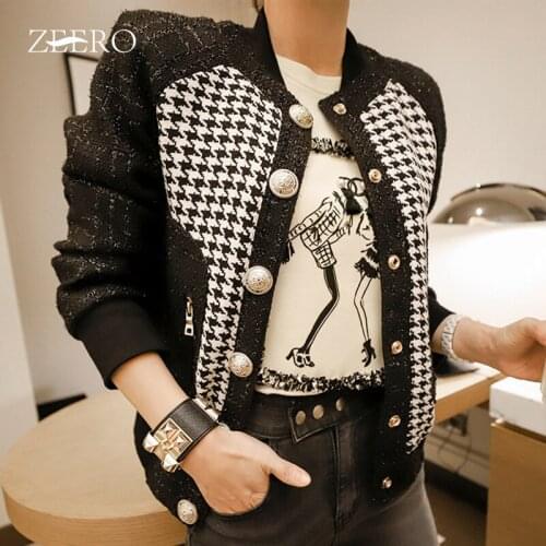 Winter Female Splicing Black Plaid Jacket Top Women Vintage Loose Stand-up Collar Single-breasted Pocket Baseball Uniform Coat