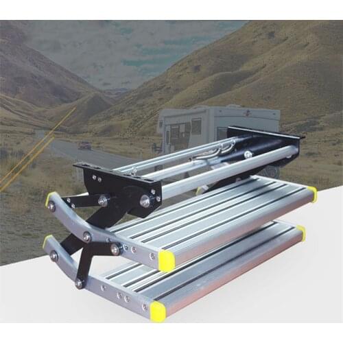 W122 Aluminum Alloy Antiskid Motorhome Manual Pedal Step Telescopic Steps Ladder Portable Single/Double Step Folding Step Ladder