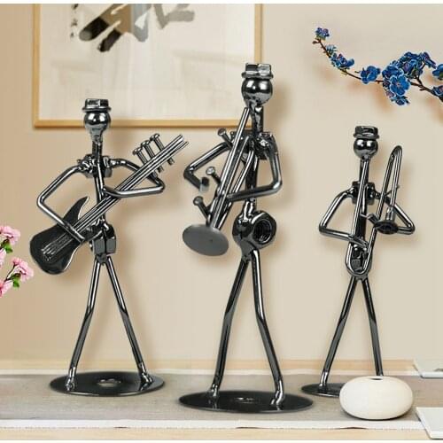 Metal Musician Guitar Player Statue Musical Instrument Little Iron Art Collectible Figurine Home Cafe Office Book Shelf Decor