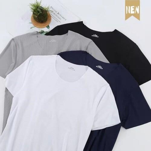 Mens Seamless Ice Silk T-shirt o-neck Cold Summer Fits Skin T-shirt Show Muscle Thread Bottoming Shirt Mens Tops