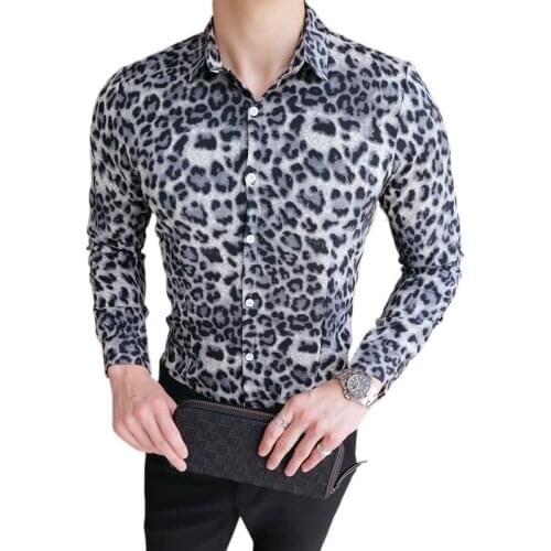 Mens Long Sleeve Shirt 2021 New High Quality Casual Slim Leopard Printed Prom Dress Mens Clothing Shirt Oversized Size 4XL 5XL
