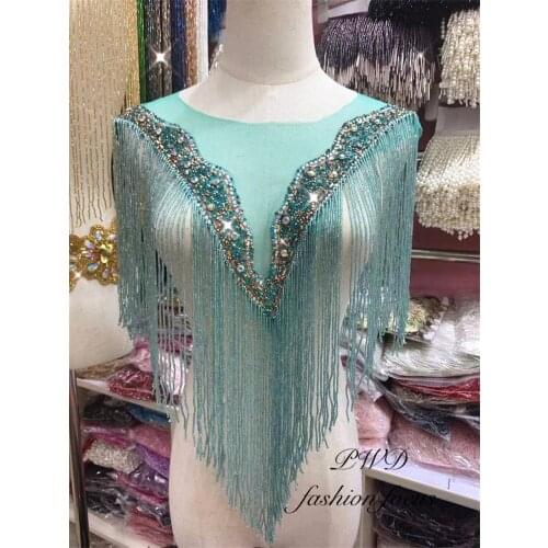 Sky blue gold lace trim pearl ribbon beaded fringe trim lace tassle trim for wedding bridal gown dress/party sewing