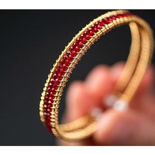 2021 New Handmade 14KGF Wire Wrap Cuff Bracelet Spinel Natural Crystal Stone Bangle Femme Charm Jewelry for Women