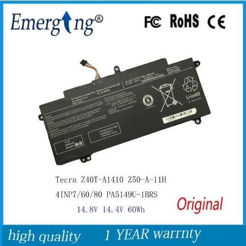 60WH 3860mAh New Original Laptop Battery for Toshiba Tecra Z40T-A1410 Z50-A-11H 4INP7/60/80 PA5149U-1BRS