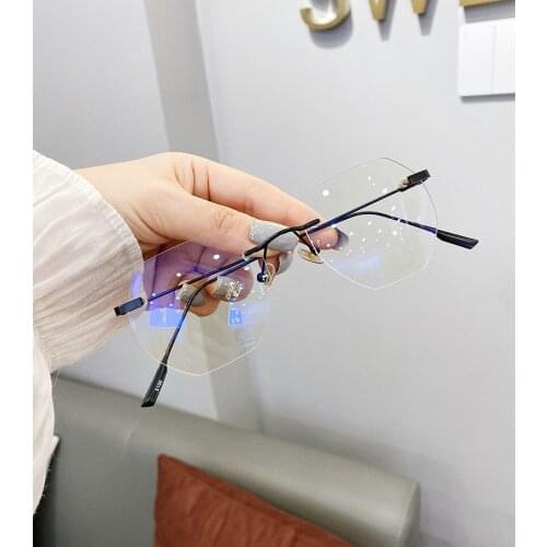Fashion Rimless Anti Blue Ray Computer Glasses Women Metal Clear Lens Glasses Filter Optical Eyeglasses Frame For Myopia Reading