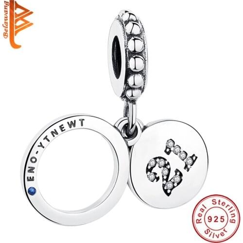 Wholesale 100% 925 Sterling Silver Crystal Round Figure 21 Charm DIY Bead Fit Original Bracelet Women Jewelry Birthday Gift