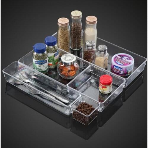 13pcs/set Independent Drawer Storage Box Transparent DIY Kitchen Cutlery Organizer Rubber Feet Cosmetic Organizer Box