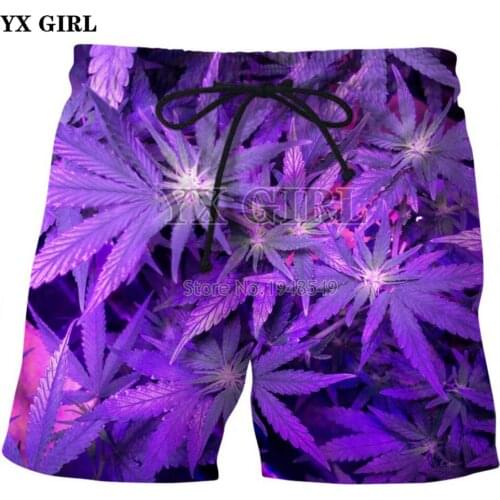 YX GIRL Drop shipping 2018 Summer New Style Mens shorts Purple weed / green weed 3D Printed Men/Women casual shorts