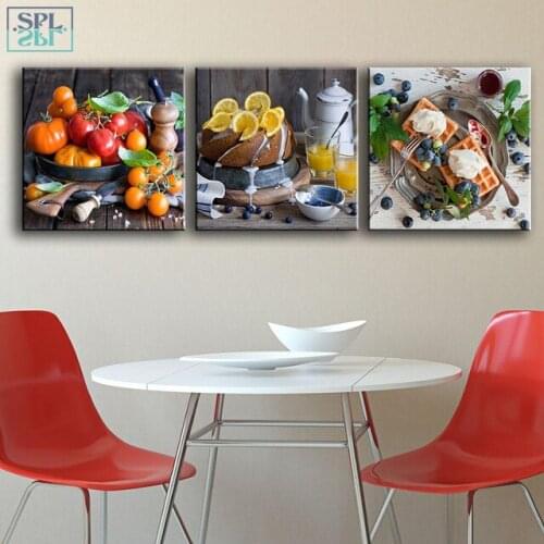 SPLSPL 3 Pieces/Set Kitchen Decorative Painting Modern Fruit Cake Wall Art Canvas Pictures For Dining Room Posters and Prints