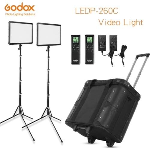 Godox 2x LEDP260C 3300-5600K LED Video Light Continuous Lighting Kit, Photo Video Shooting with Light Stand and Carry Case