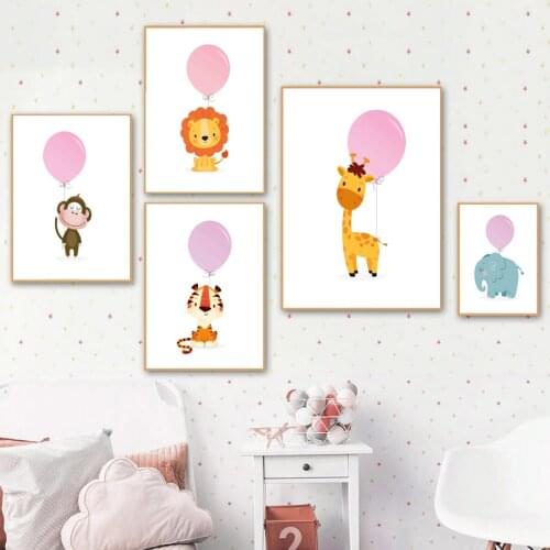 Tiger Lion Deer Zebra Monkey Elephant Balloon Wall Art Canvas Painting Nordic Posters And Prints Wall Pictures Kids Room Decor