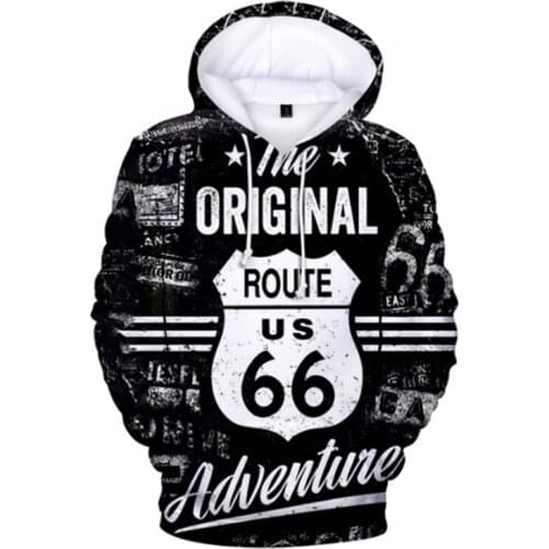 New Fashion Design Route 66 Autumn 3D Hoodies Men/Women Sweatshirt Kawaii Kids Outwear Hip Hop Black Pullovers Streetwear
