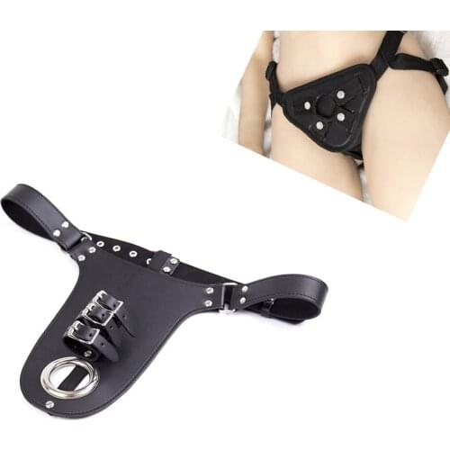 Adult Products Sexy leather pants penis hoop chastity belt penis binding underwear wear pants pants pu leather gay pants wear