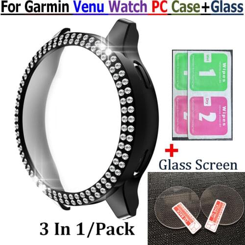 For Garmin venu Watch Bracelet Protective Case PC plating Frame + Screen Tempered Glass Protector For Garmin venu Cover Shell