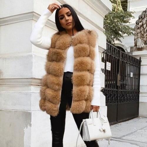 7XL Women Real Fox Fur Vest Customized Plus Size Genuine Fur Gilets Jackets Natural Fox Fur Coat
