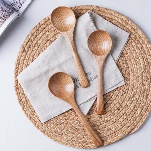 1pc Quality Natural Wooden Spoon Soup Salad Porridge Kitchen Cooking Wood Spoon Creative Japanese Style Green Cutlery Tableware