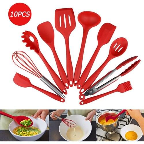 10pcs/Set Heat-Resistant Silicone Kitchen Cooking Tools Cooking Utensils Tools Baking Cookware Gadgets Spatula Spoon Set