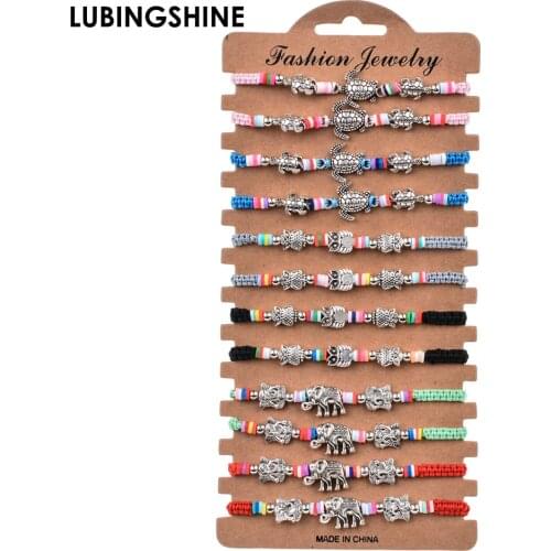 12pc/lot Handmade Woven Rope Chain Bracelet Set Alloy Turtle Owl Adjustable Bracelets for Women Girls Bohemian Cuff Jewelry