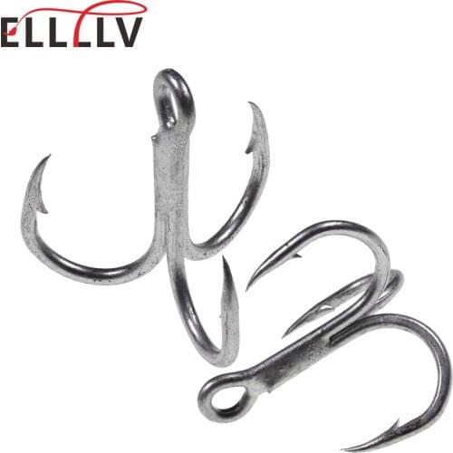 2pcs 3/0 4/0 5/0 6/0 Silver Grey Heavy-duty Treble Hook Round Bent Anti-corrosion Triple Hook for Sea Fishing