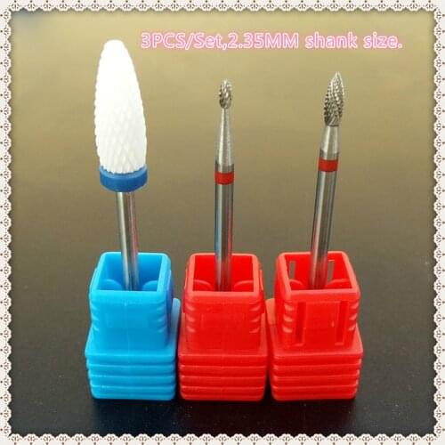 3pcs/set M,F,Fsize Ceramic Nail Drill Bit Pedicure Machine Remove Foot Calluses Flame Bit Tools 3/32" Shank Nail Tools
