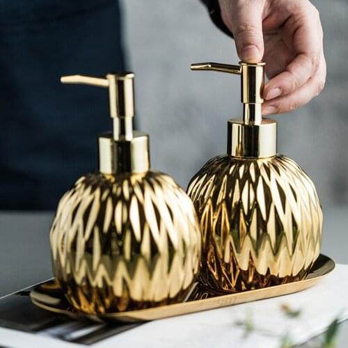 400ml Gold Ceramics Soap Dispenser Pump Bottle Bath Shower Gel empty Hand washing Shampoo Bottle Toilet Bathroom Accessories Set