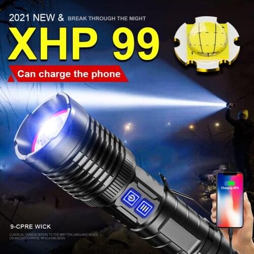 50000LM LED XHP99 Super Bright Flashlight USB recharged 18650 Flash Light Tactical Zoom Waterproof Bicycle Lantern Fishing Torch