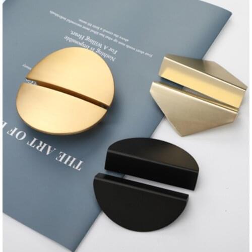 64mm modern simple half round triangle Pairing furniture handle black brass Champagne gold Wardrobe cabinet drawer handle knob