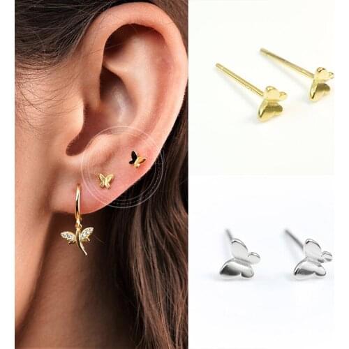 925 Silver Ear Needle Butterfly Piercing Tiny Stud Earrings for Women Clips Rock metal Punk Party Personality Jewelry Earring