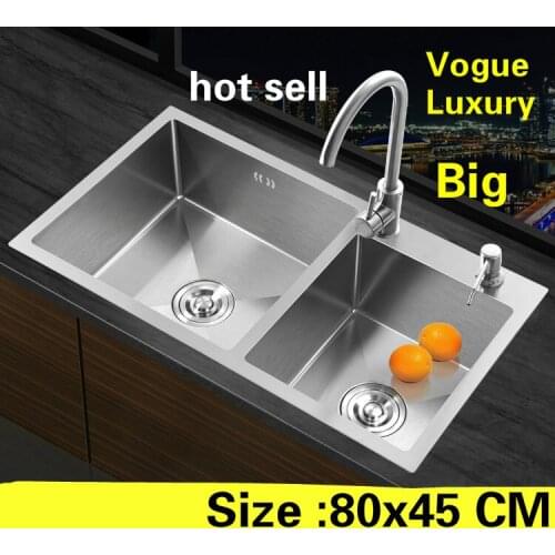 Free shipping Home luxury wash vegetables 304 stainless steel large kitchen manual sink double groove hot sell 80x45 CM