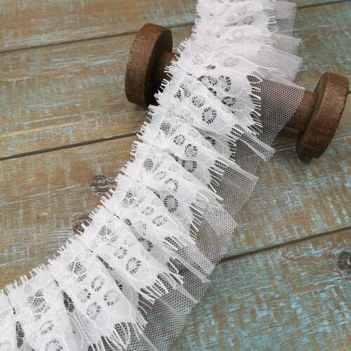 Beige Double Layer Pleated Eyelashes Mesh Embroidered Lace Fabric DIY Bodies Collar Cuffs Fluffy Doll Skirt Sewing Decoration