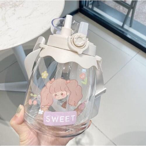 Large Sippy Cup Ladies Lovely Diagonal Cross Plastic Water Bottle Lovely Drop Proof Outdoor Travel Quality Convenient To Carry