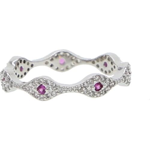 Dropshipping shiny colorful cz paved mulity stack band rings with green red blue stone paved eye shape womenlady finger rings