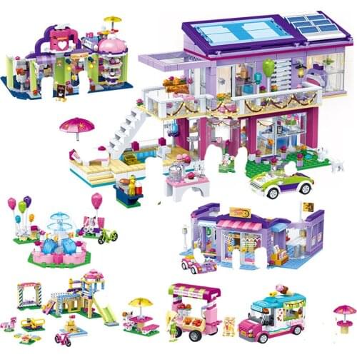 Friends Series Ice Cream Van Playground Villa Party Club Model Building Blocks Friendship House Bricks Toys For Girls Kids Gifts