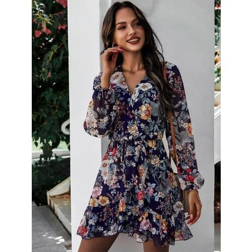 Elegant Dresses 2021 Floral Long Sleeve Sexy Birthday Spain Desigual Party Dress Women High Quality Runway Club Street Fashion